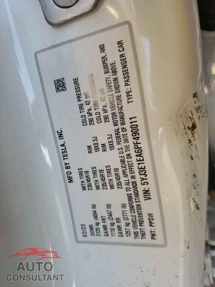 TESLA MODEL 3 2023 - 5YJ3E1EA6PF490011