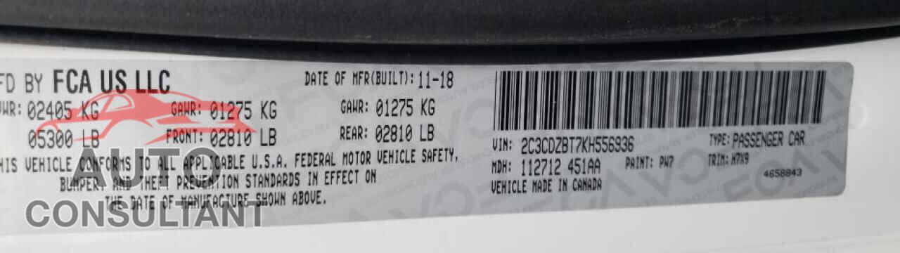 DODGE CHALLENGER 2019 - 2C3CDZBT7KH556936