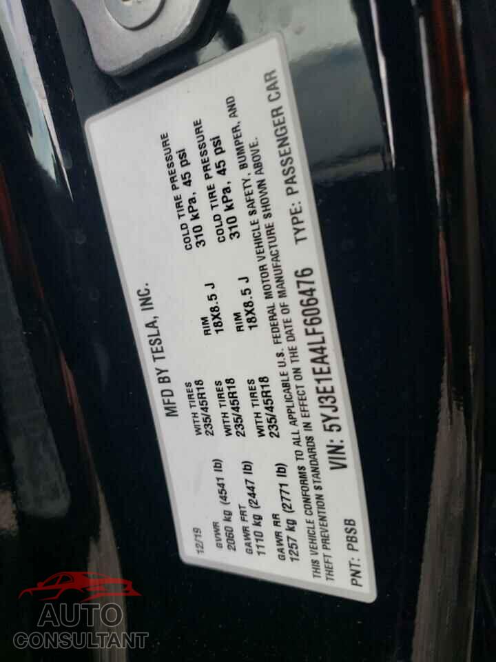 TESLA MODEL 3 2020 - 5YJ3E1EA4LF606476