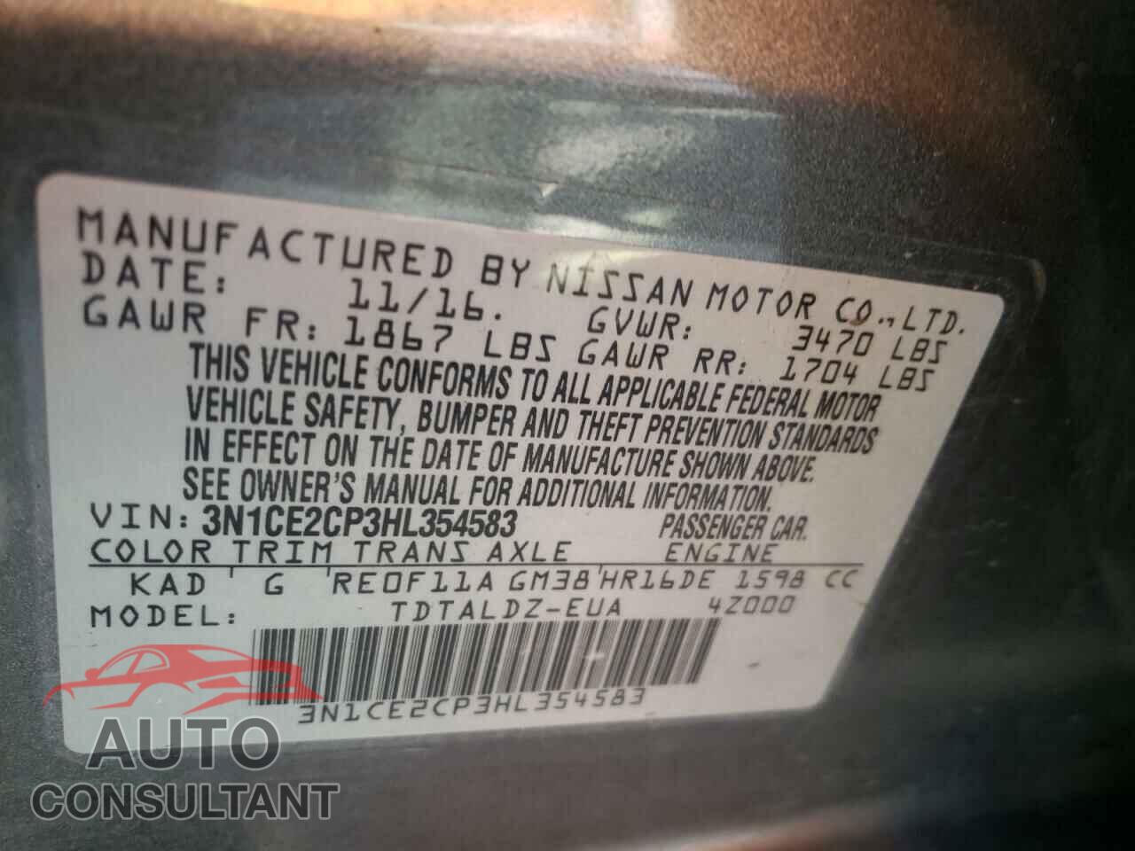 NISSAN VERSA 2017 - 3N1CE2CP3HL354583