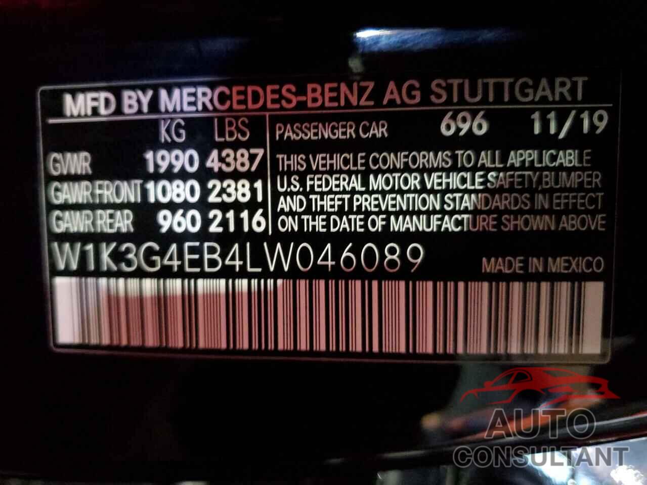 MERCEDES-BENZ A-CLASS 2020 - W1K3G4EB4LW046089