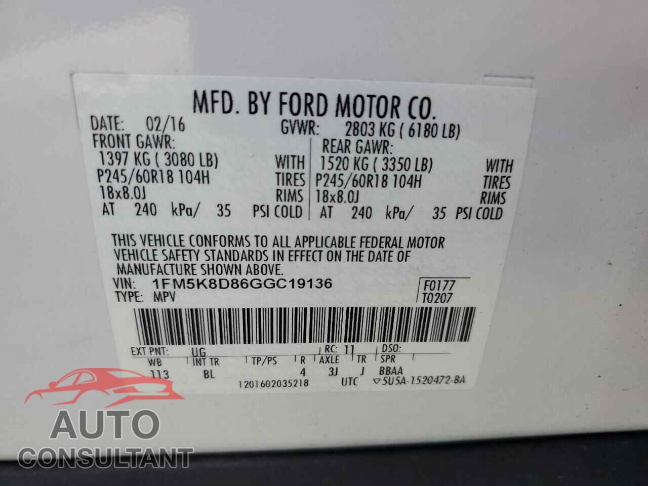 FORD EXPLORER 2016 - 1FM5K8D86GGC19136