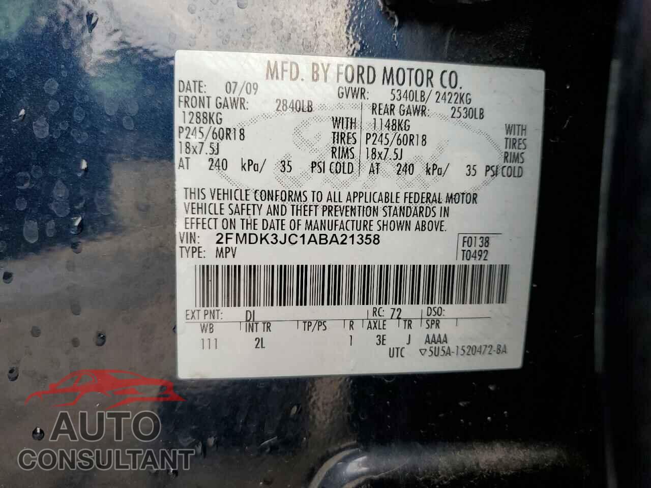 FORD EDGE 2010 - 2FMDK3JC1ABA21358