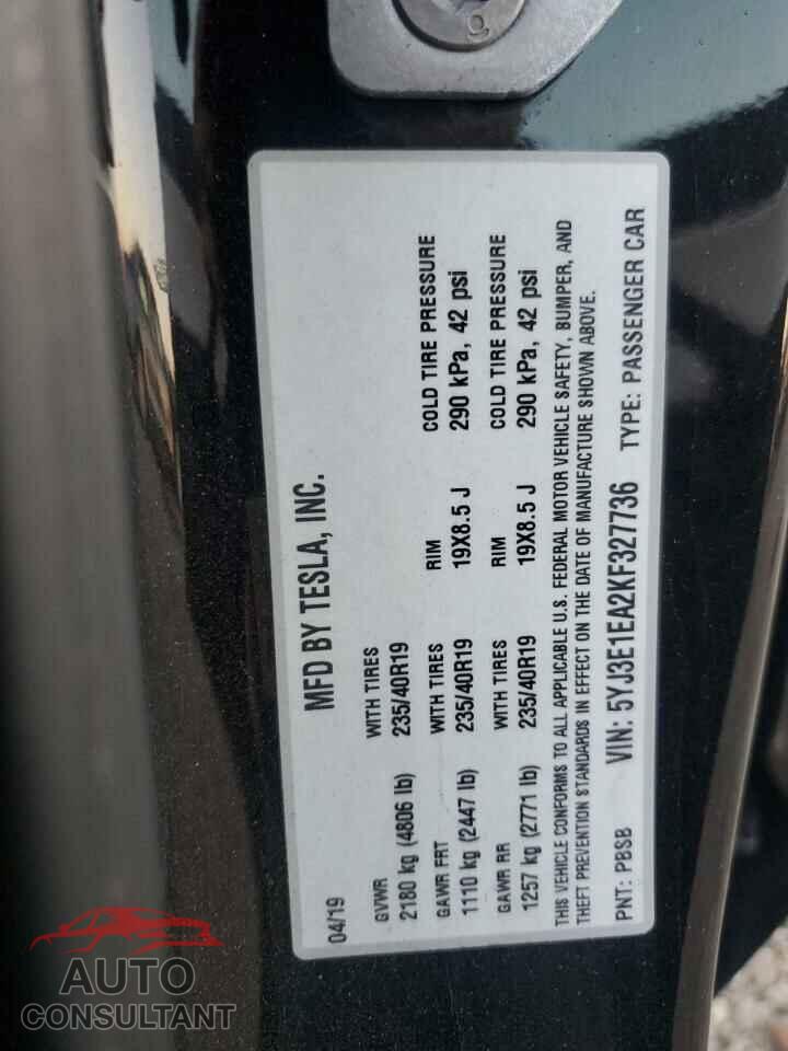 TESLA MODEL 3 2019 - 5YJ3E1EA2KF327736