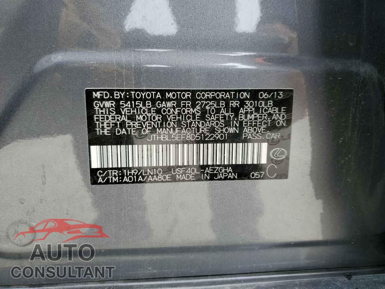 LEXUS LS460 2013 - JTHBL5EF8D5122901