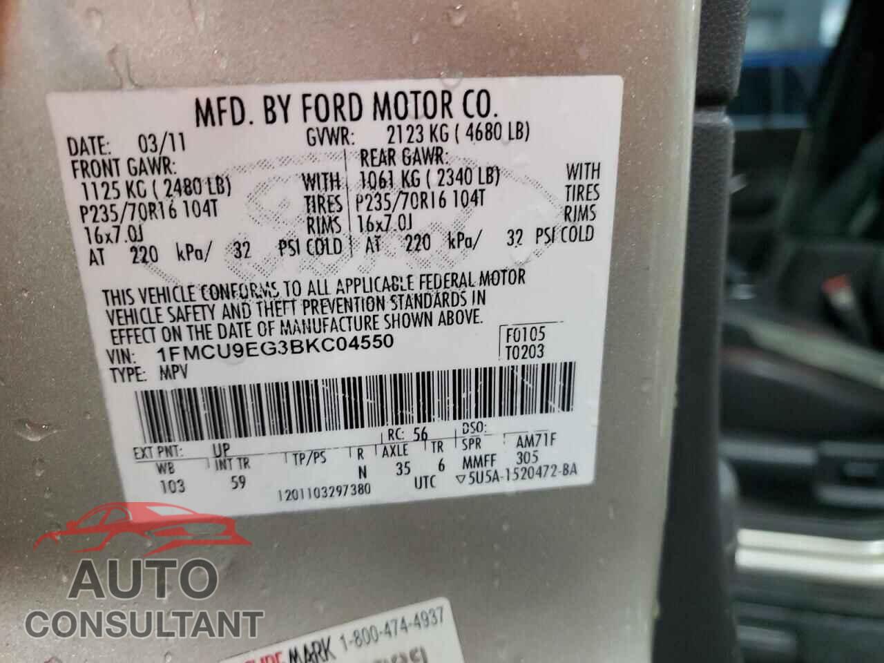 FORD ESCAPE 2011 - 1FMCU9EG3BKC04550