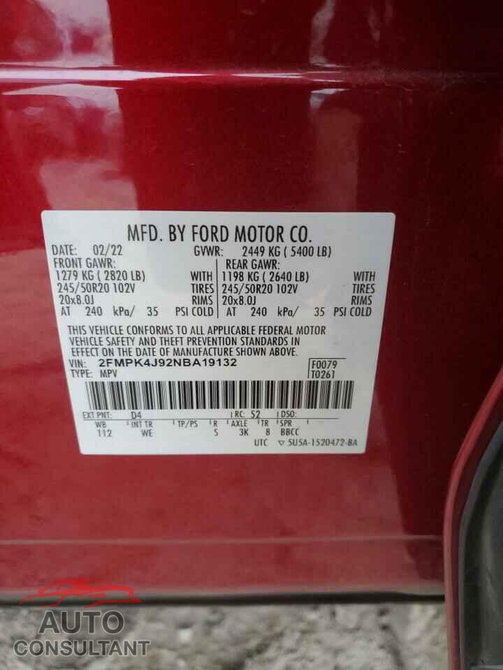 FORD EDGE 2022 - 2FMPK4J92NBA19132