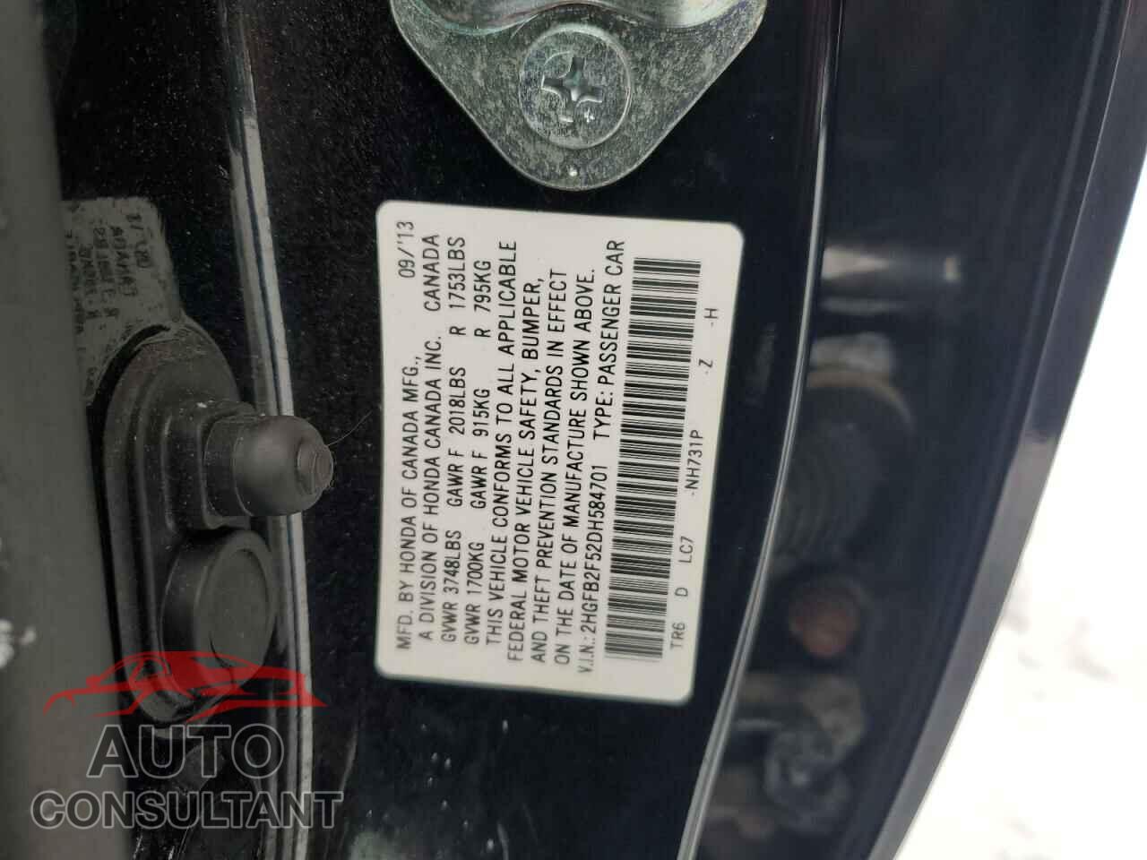 HONDA CIVIC 2013 - 2HGFB2F52DH584701