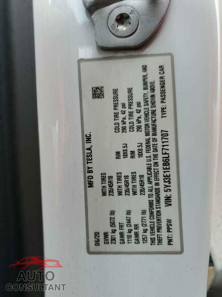 TESLA MODEL 3 2020 - 5YJ3E1EB6LF711707