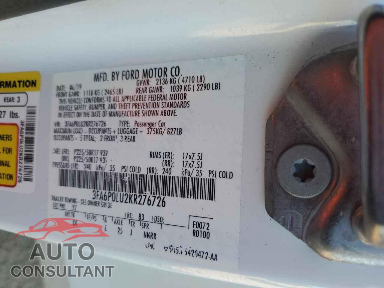FORD FUSION 2019 - 3FA6P0LU2KR276726