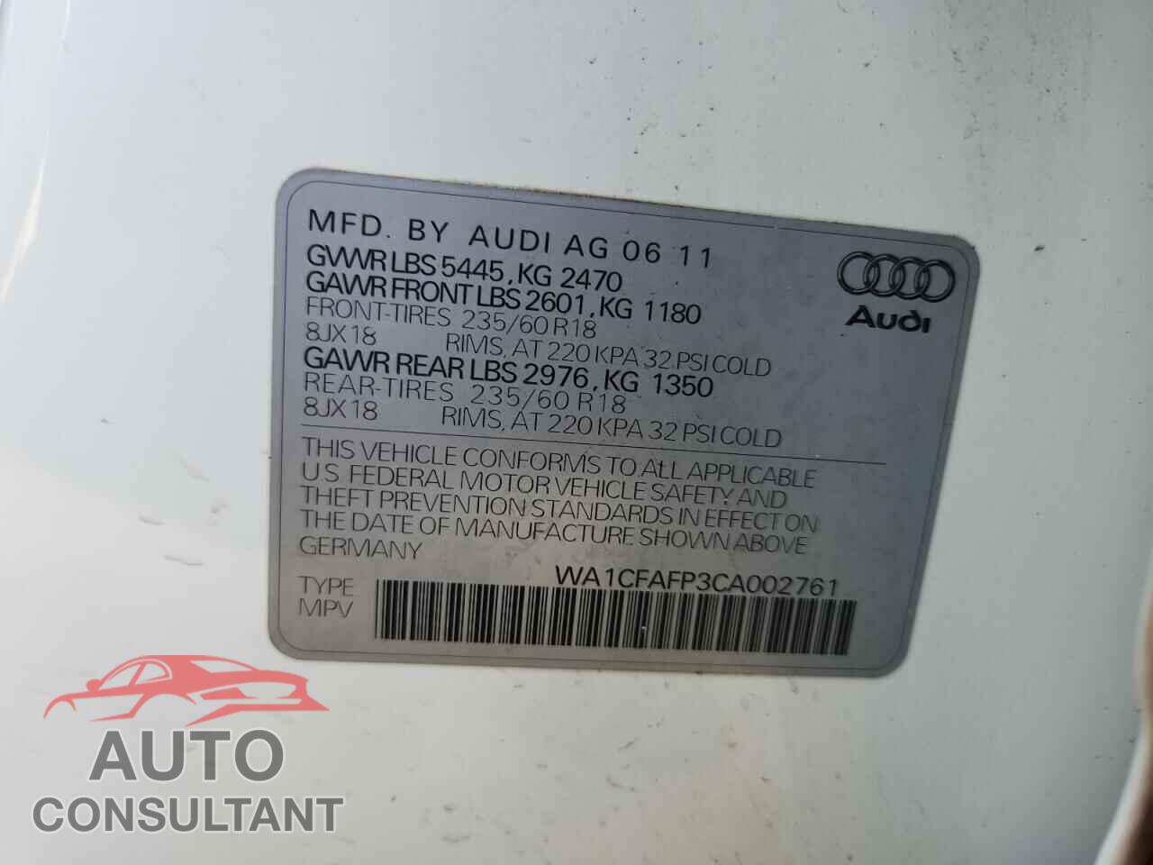 AUDI Q5 2012 - WA1CFAFP3CA002761
