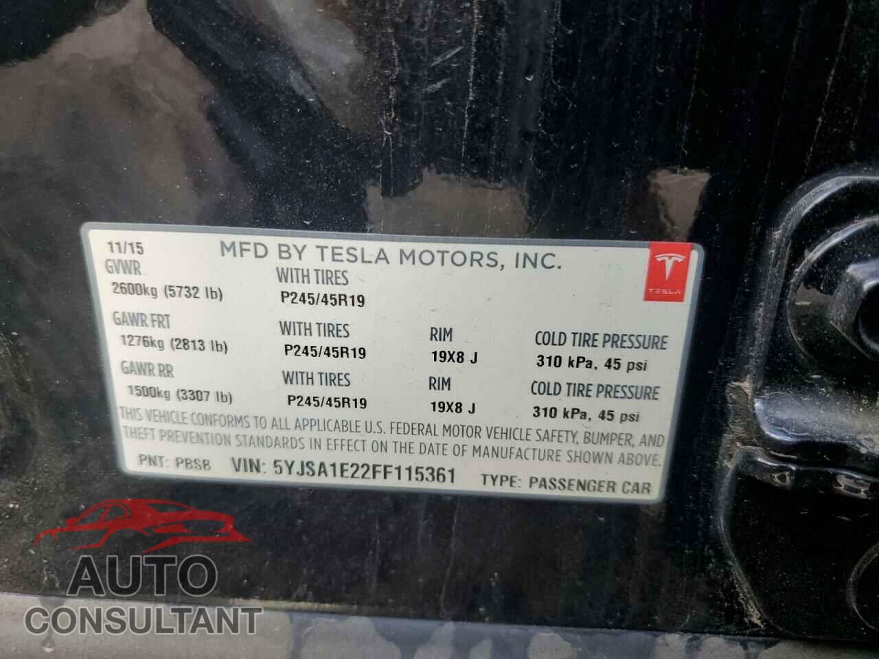 TESLA MODEL S 2015 - 5YJSA1E22FF115361