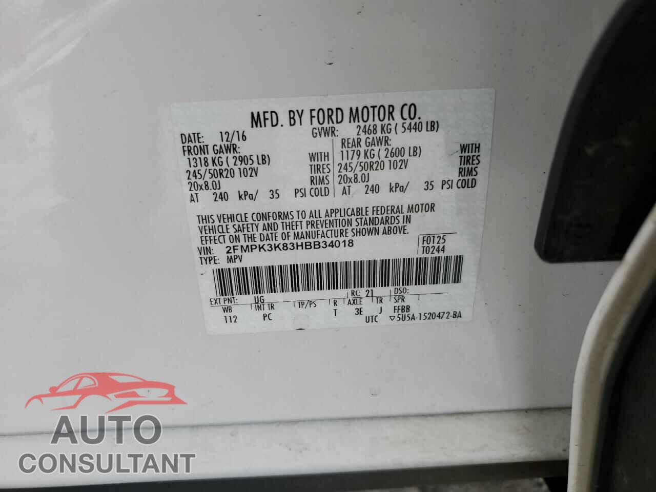 FORD EDGE 2017 - 2FMPK3K83HBB34018