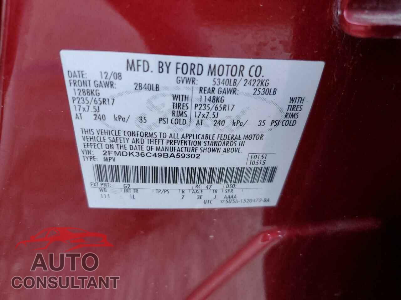FORD EDGE 2009 - 2FMDK36C49BA59302