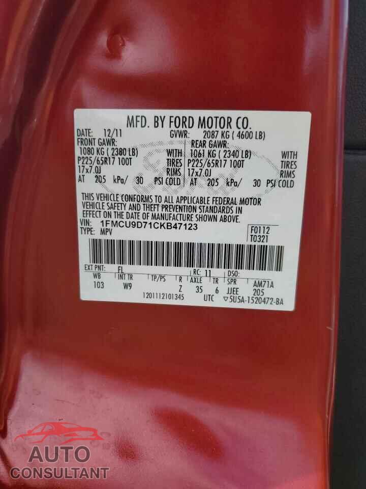 FORD ESCAPE 2012 - 1FMCU9D71CKB47123