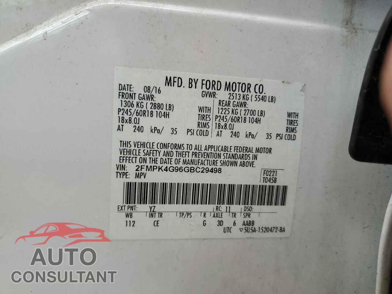 FORD EDGE 2016 - 2FMPK4G96GBC29498