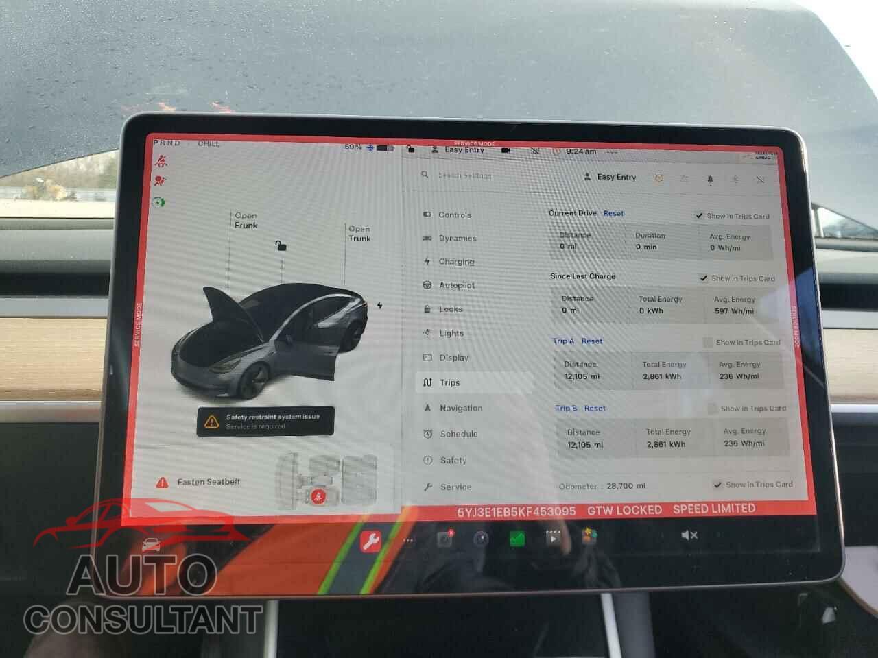 TESLA MODEL 3 2019 - 5YJ3E1EB5KF453095