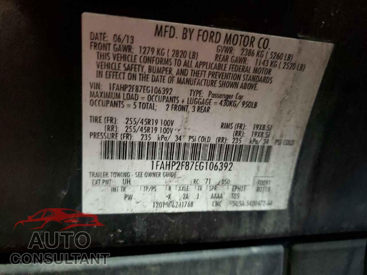 FORD TAURUS 2014 - 1FAHP2F87EG106392