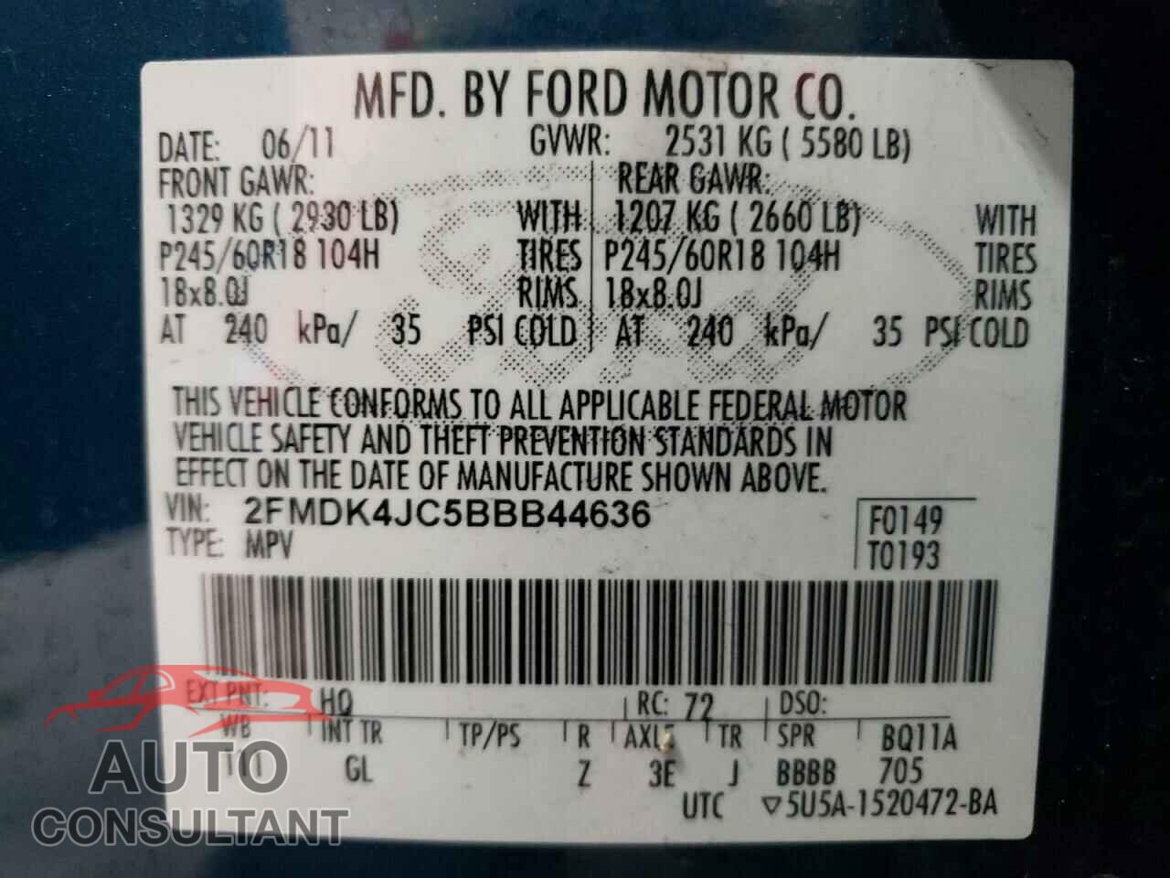 FORD EDGE 2011 - 2FMDK4JC5BBB44636