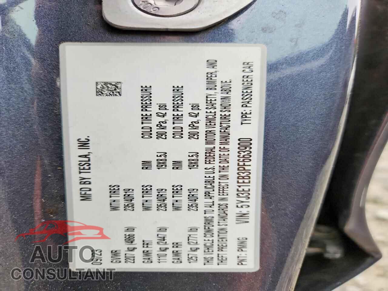 TESLA MODEL 3 2023 - 5YJ3E1EB3PF663900