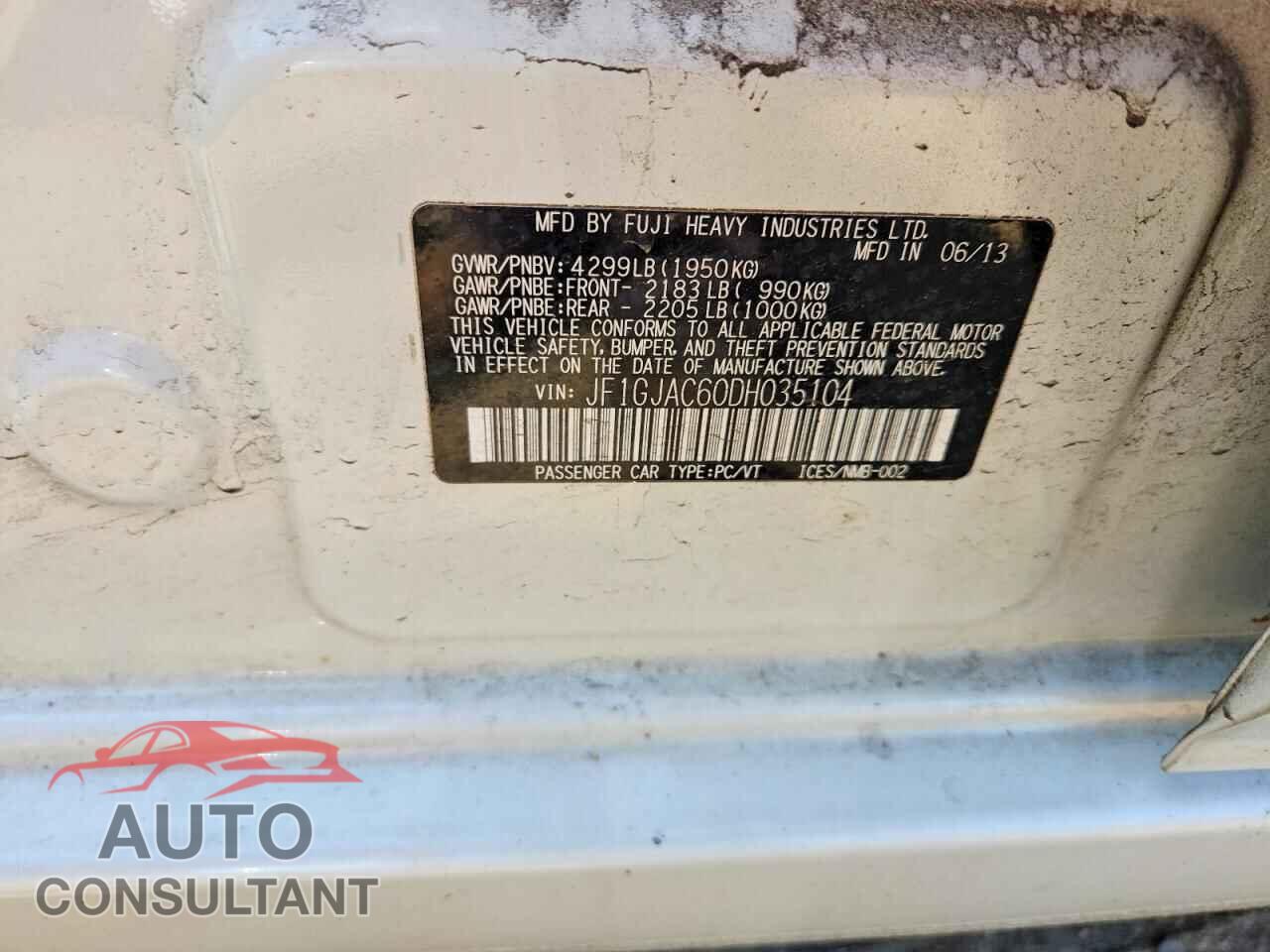 SUBARU IMPREZA 2013 - JF1GJAC60DH035104