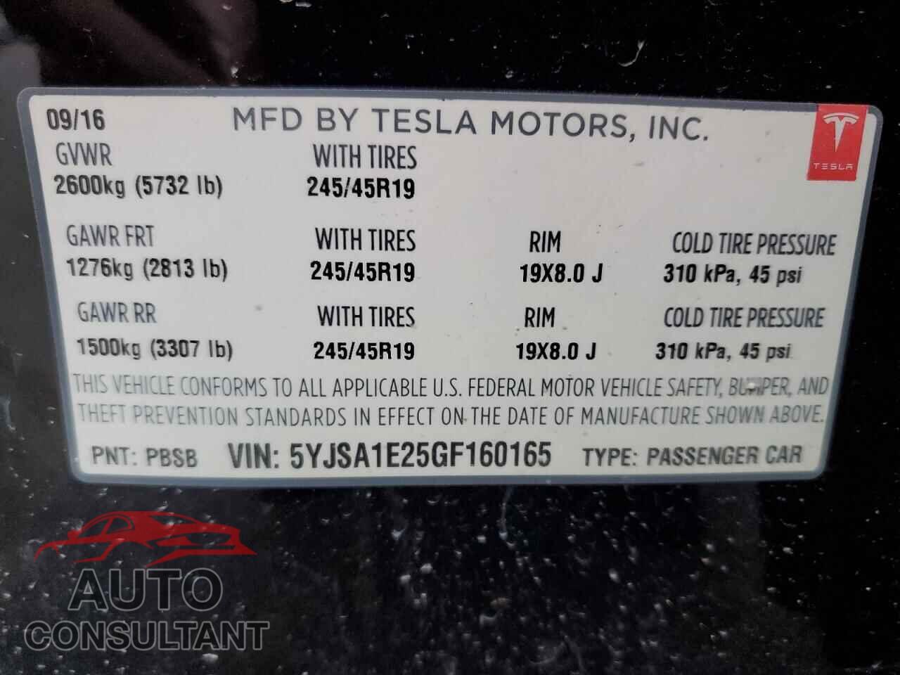 TESLA MODEL S 2016 - 5YJSA1E25GF160165