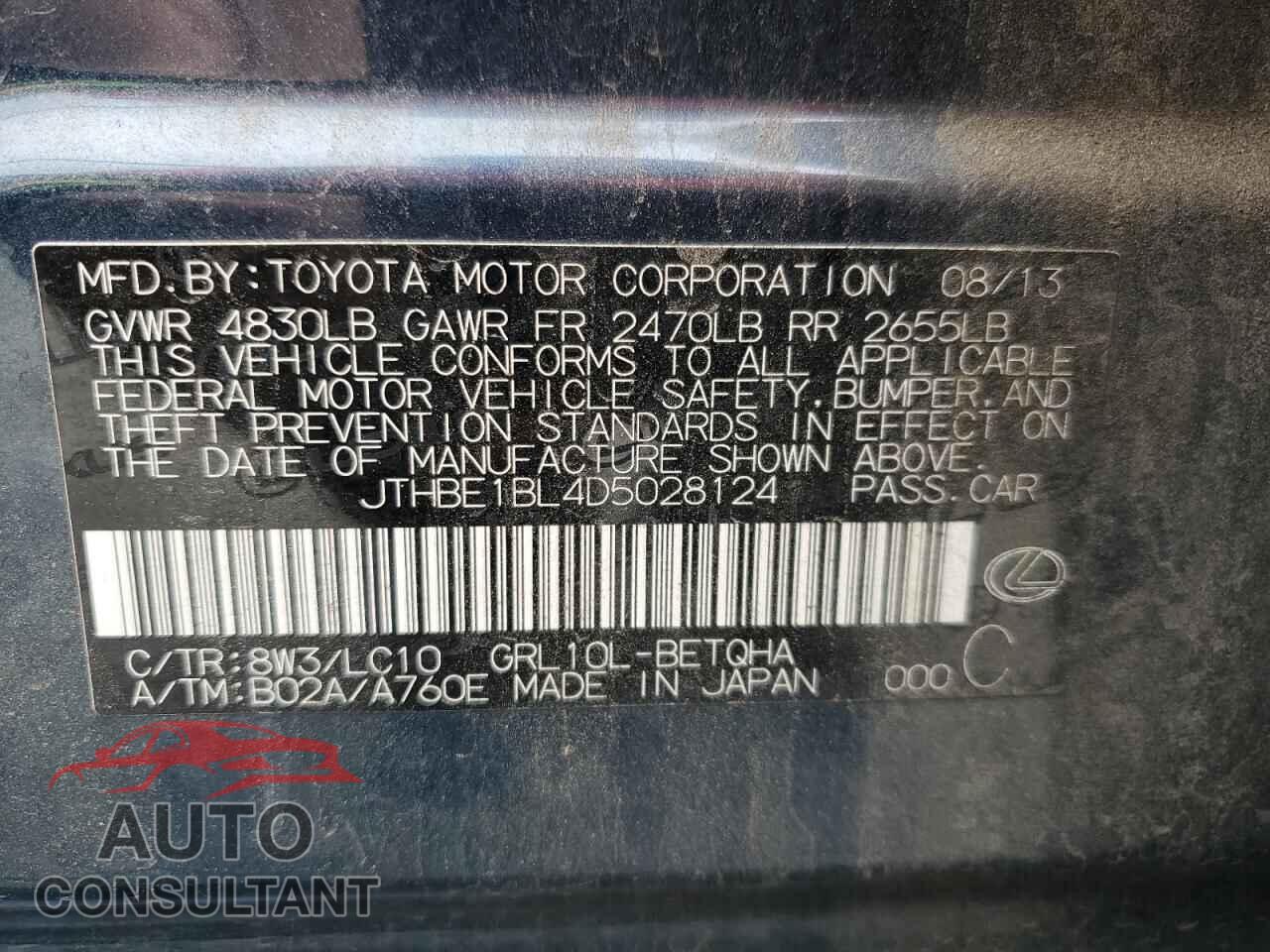 LEXUS GS350 2013 - JTHBE1BL4D5028124