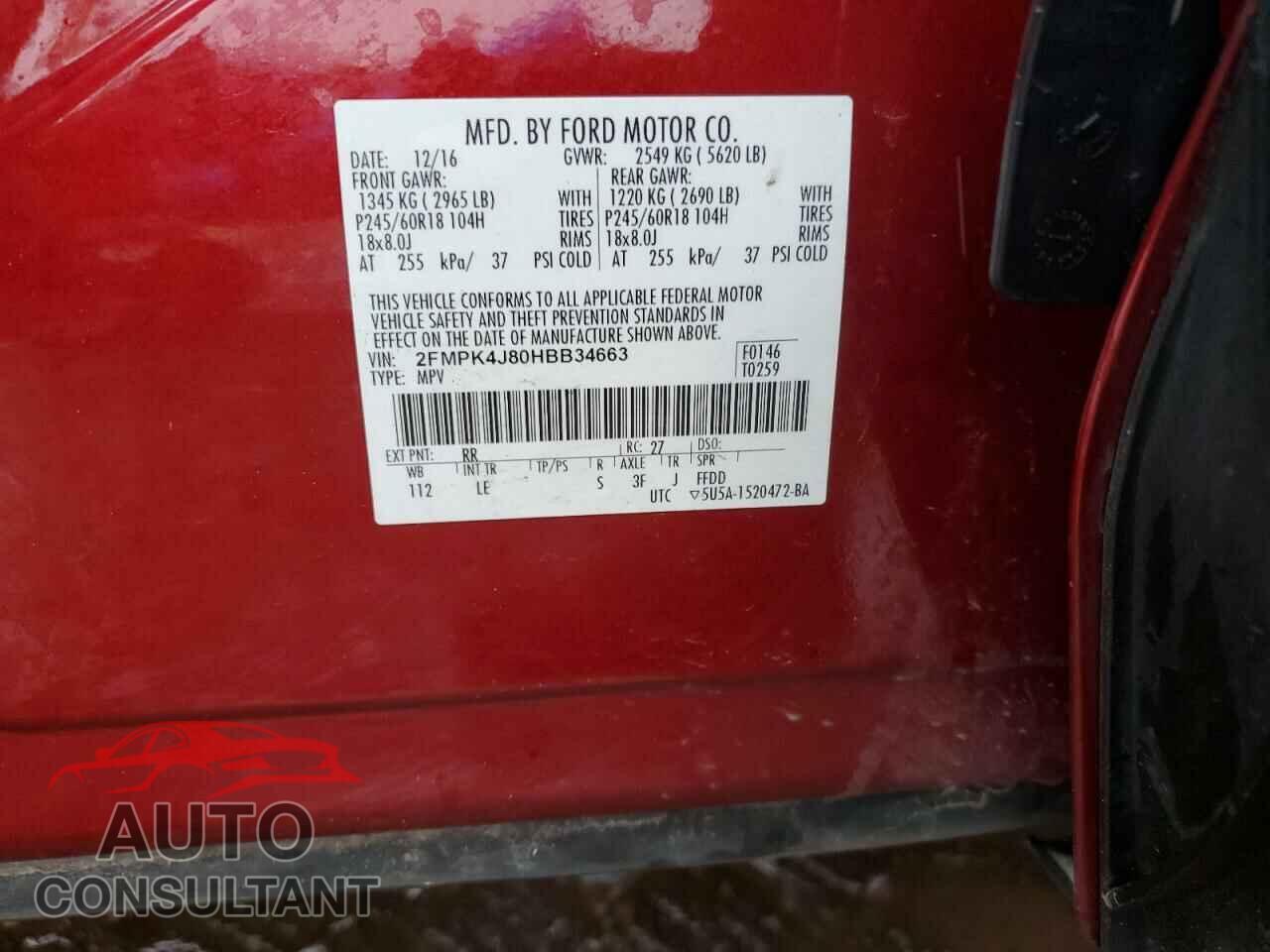FORD EDGE 2017 - 2FMPK4J80HBB34663