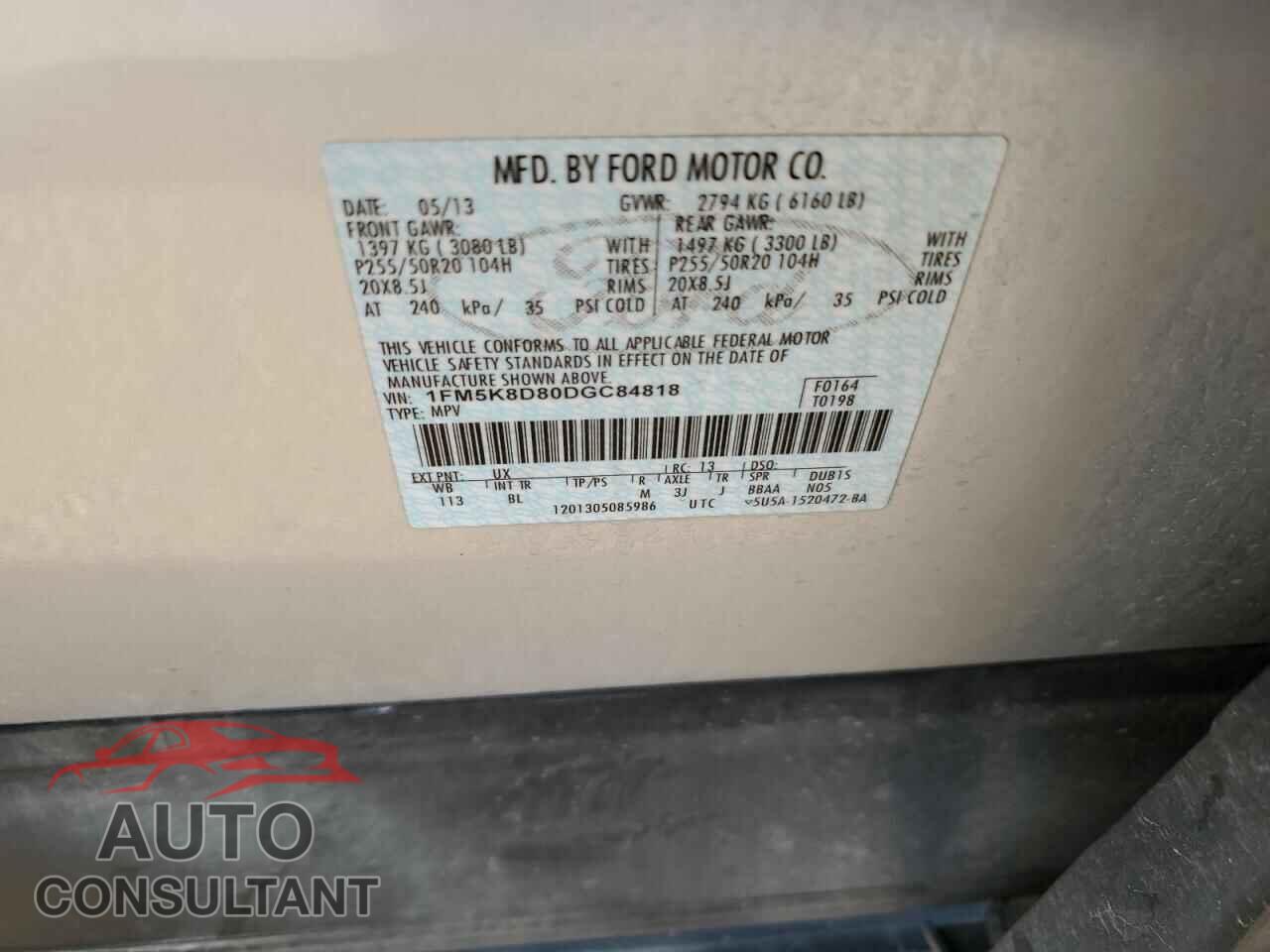 FORD EXPLORER 2013 - 1FM5K8D80DGC84818