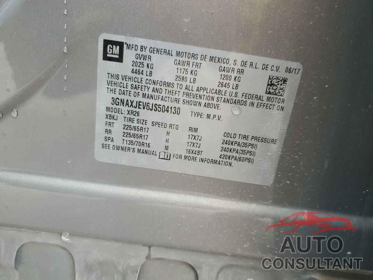 CHEVROLET EQUINOX 2018 - 3GNAXJEV6JS504130