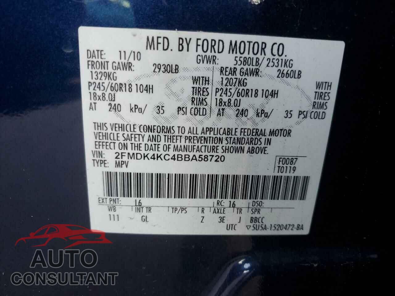 FORD EDGE 2011 - 2FMDK4KC4BBA58720