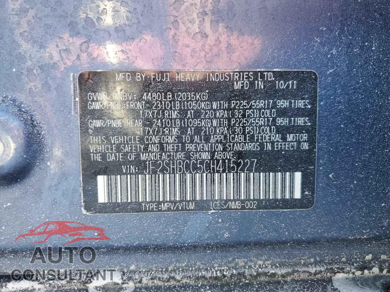 SUBARU FORESTER 2012 - JF2SHBCC5CH415227