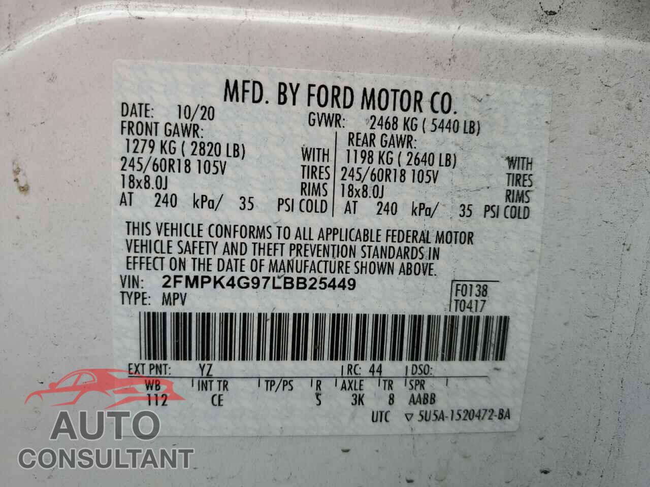 FORD EDGE 2020 - 2FMPK4G97LBB25449