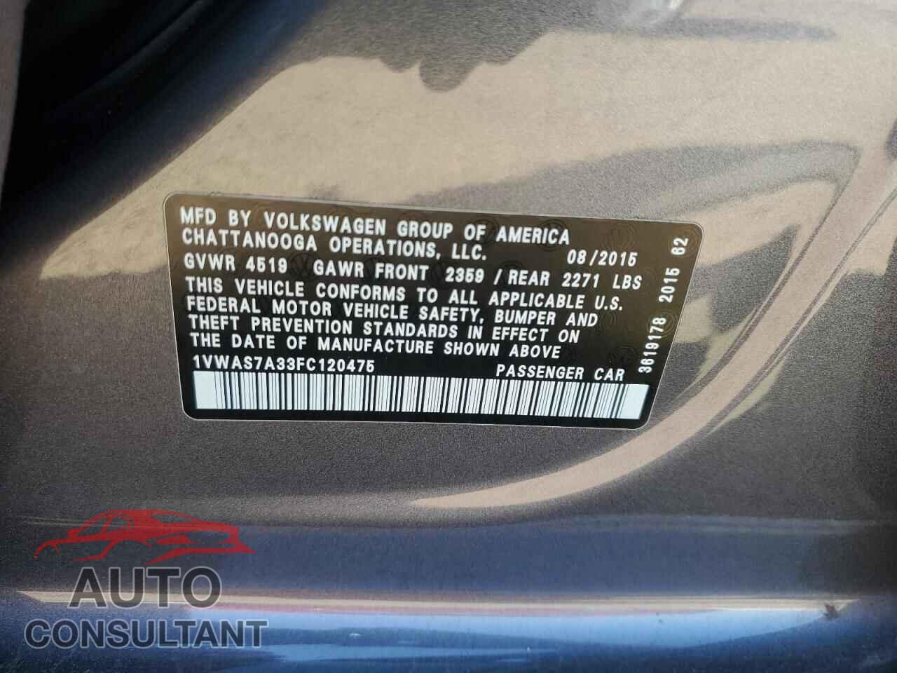 VOLKSWAGEN PASSAT 2015 - 1VWAS7A33FC120475