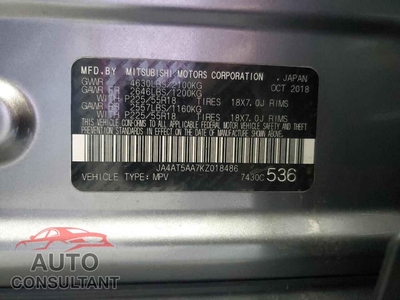 MITSUBISHI ECLIPSE 2019 - JA4AT5AA7KZ018486