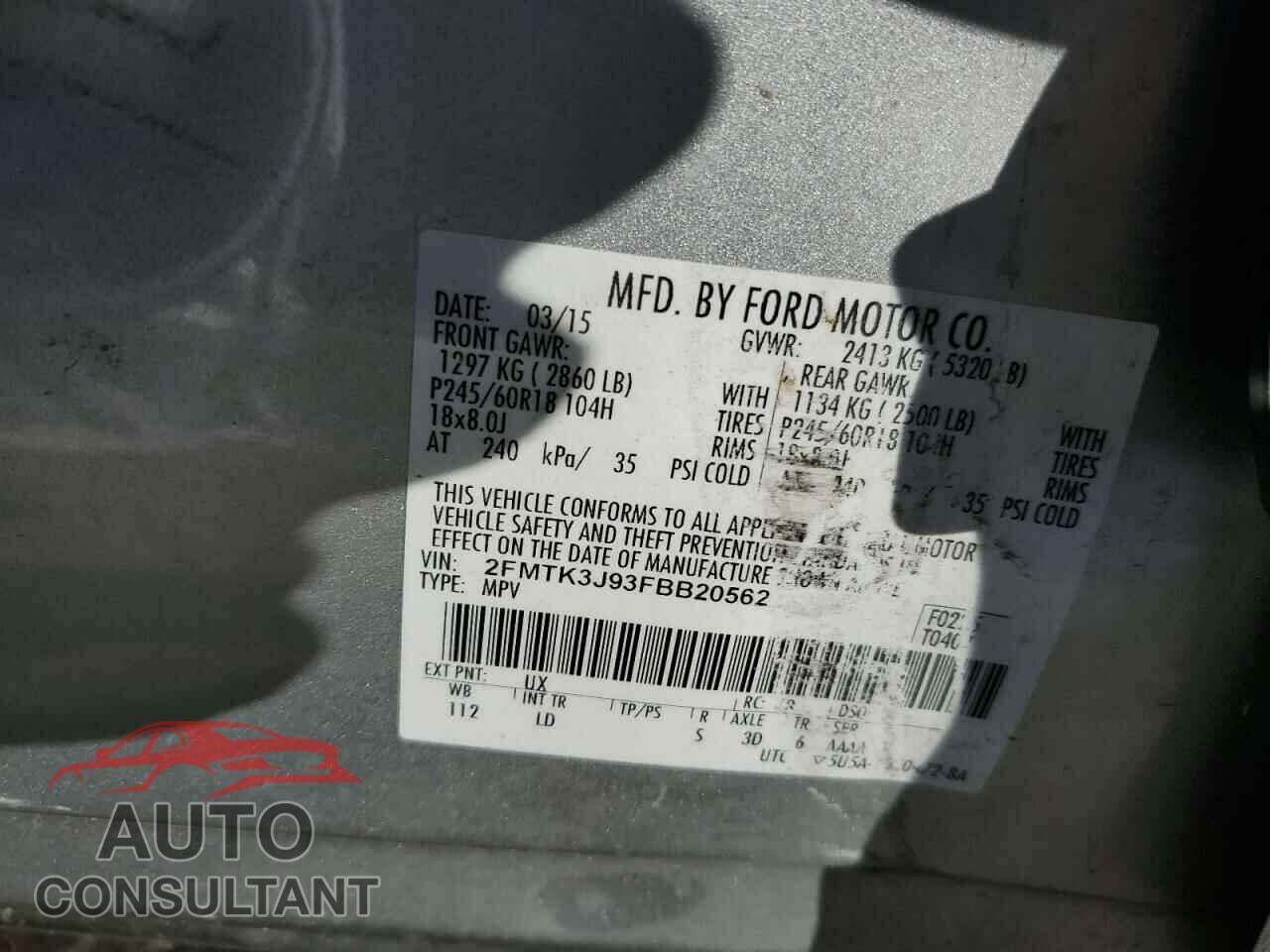 FORD EDGE 2015 - 2FMTK3J93FBB20562