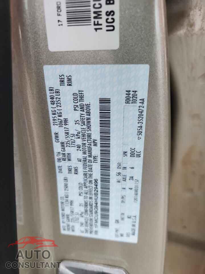 FORD ESCAPE 2017 - 1FMCU9G94HUB29496