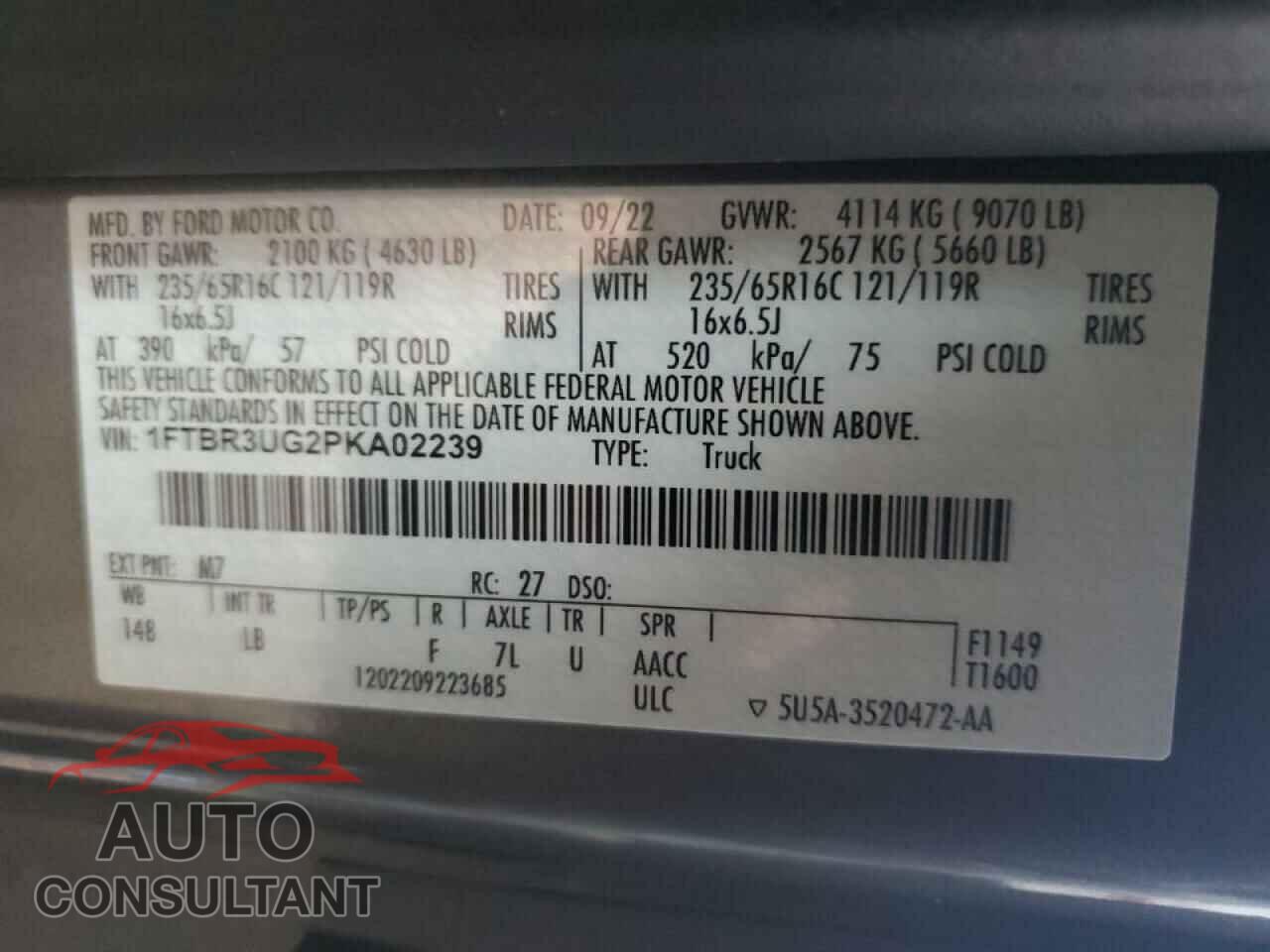 FORD TRANSIT 2023 - 1FTBR3UG2PKA02239