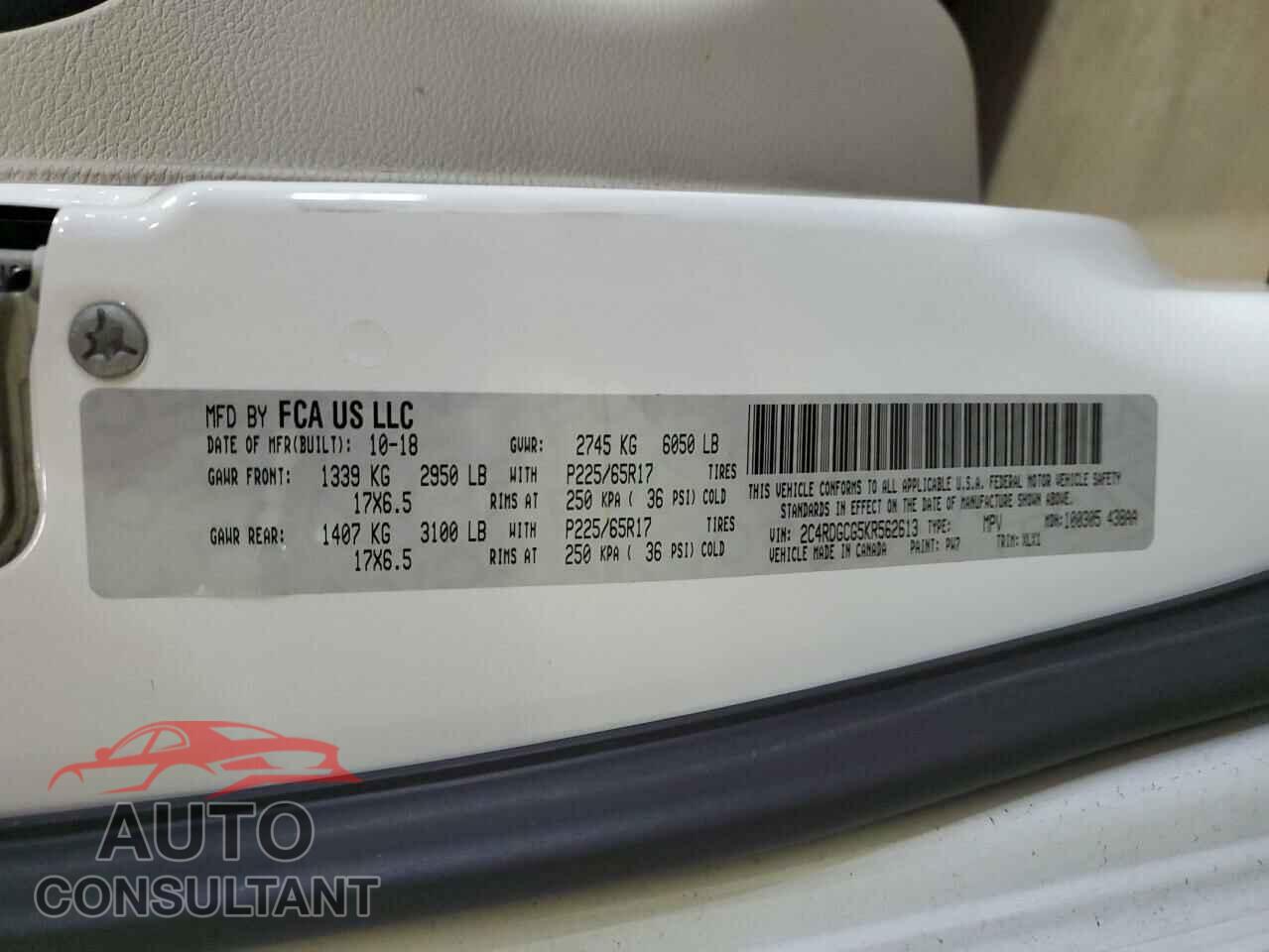 DODGE CARAVAN 2019 - 2C4RDGCG5KR562613
