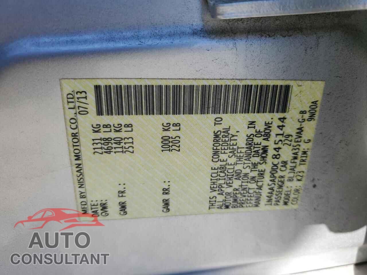 NISSAN MAXIMA 2013 - 1N4AA5AP0DC845144