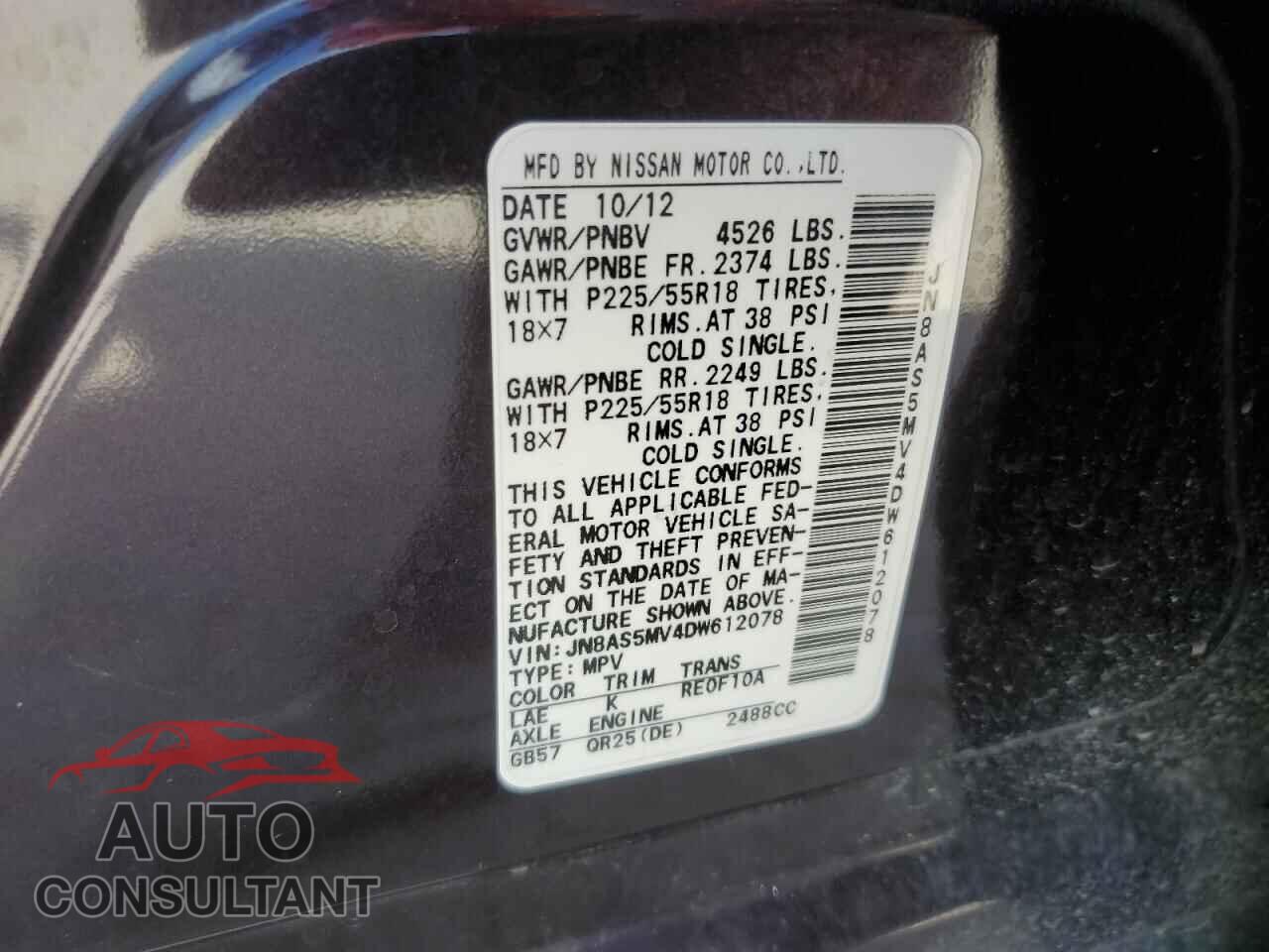 NISSAN ROGUE 2013 - JN8AS5MV4DW612078