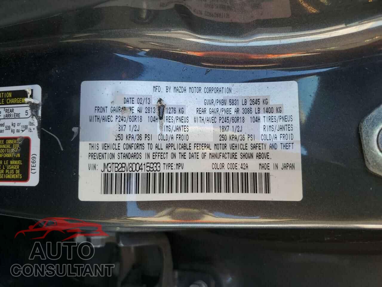 MAZDA CX-9 2013 - JM3TB2BV8D0415933