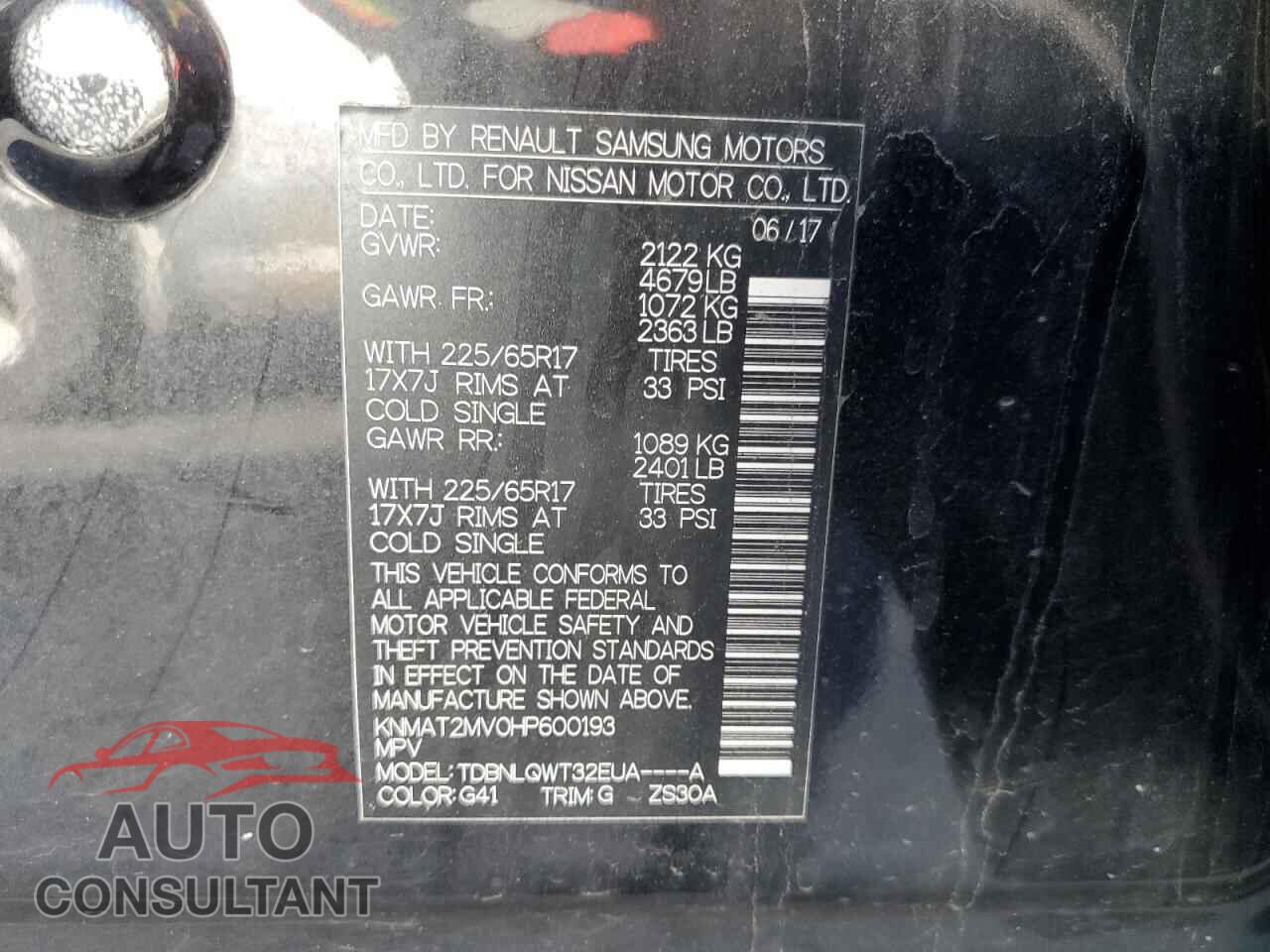 NISSAN ROGUE 2017 - KNMAT2MV0HP600193
