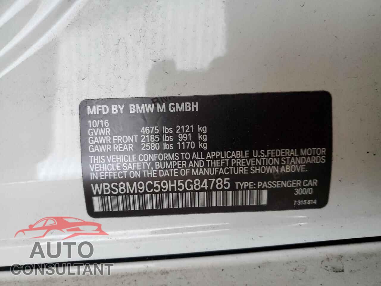 BMW M3 2017 - WBS8M9C59H5G84785