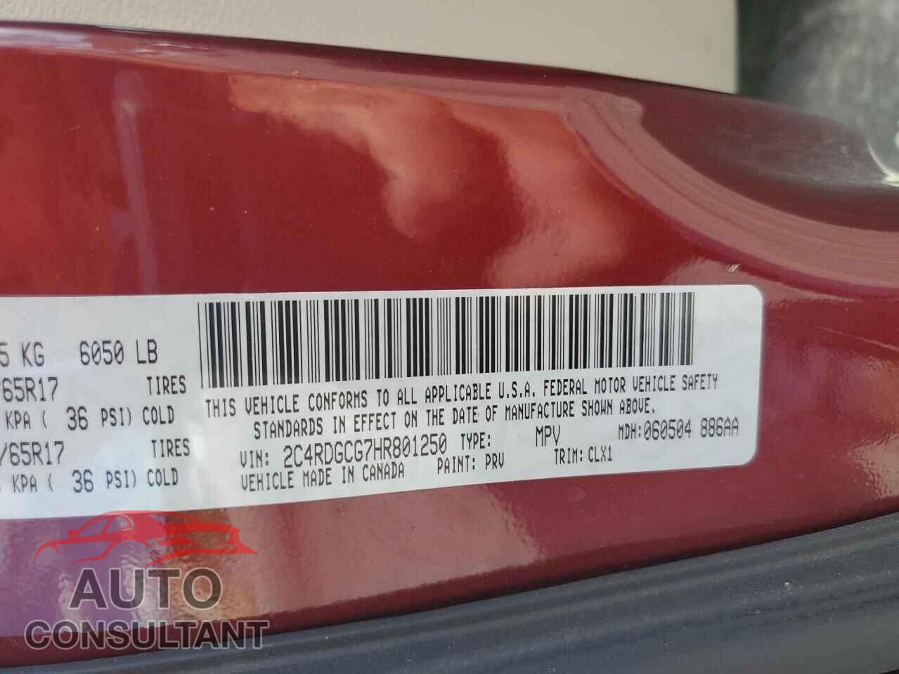 DODGE CARAVAN 2017 - 2C4RDGCG7HR801250