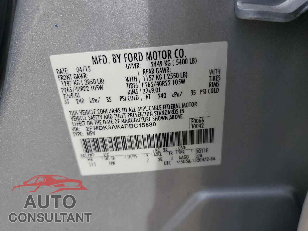 FORD EDGE 2013 - 2FMDK3AK4DBC15880