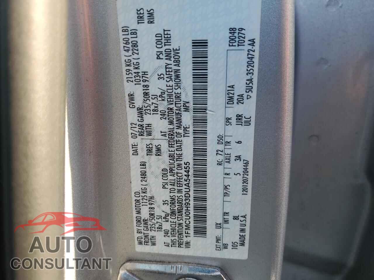 FORD ESCAPE 2013 - 1FMCU0H93DUA54455