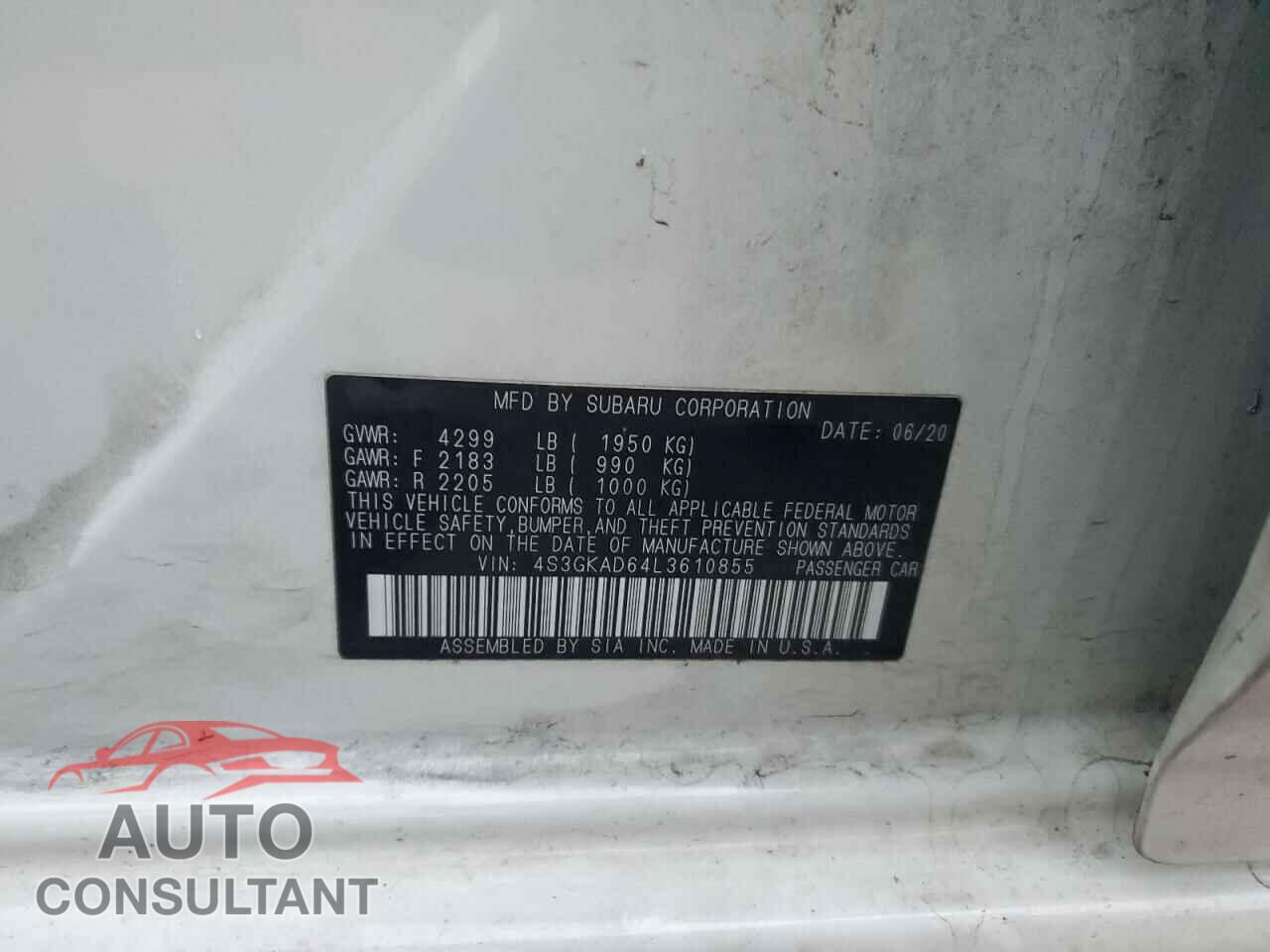 SUBARU IMPREZA 2020 - 4S3GKAD64L3610855