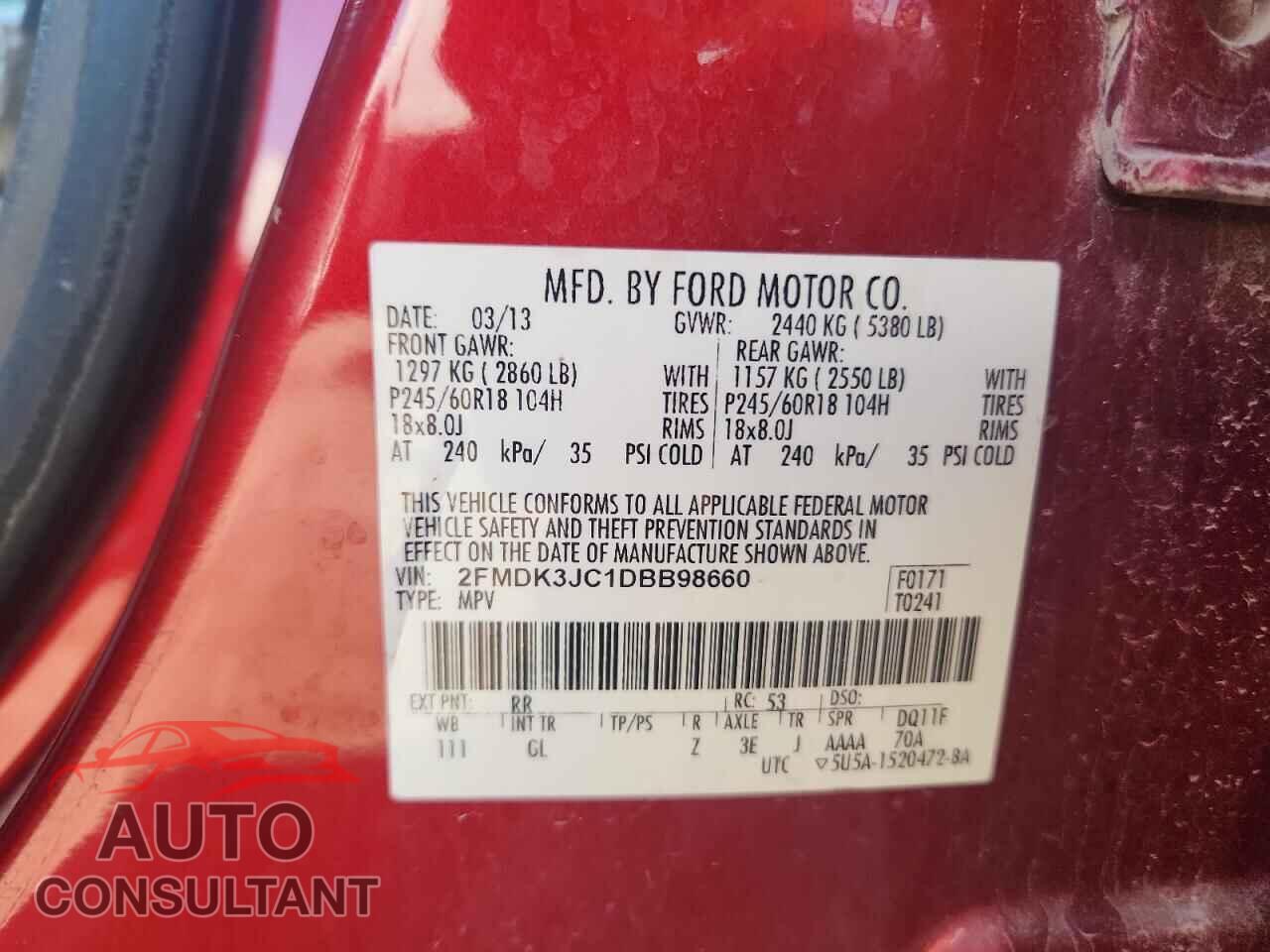 FORD EDGE 2013 - 2FMDK3JC1DBB98660