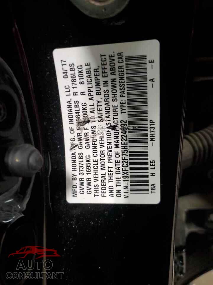 HONDA CIVIC 2017 - 19XFC2F75HE224692